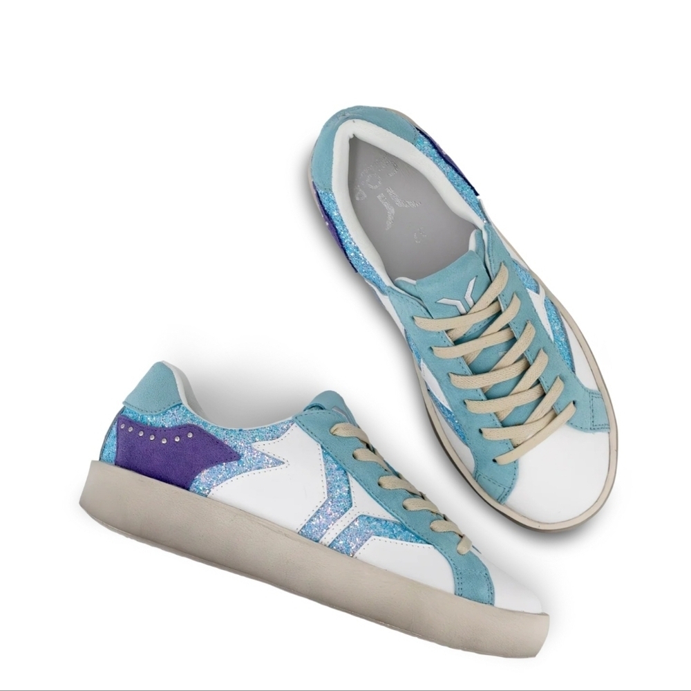C.O.B.Play Womens Leather Sneaker in retro blue with glitter wing - Picture 6 of 6